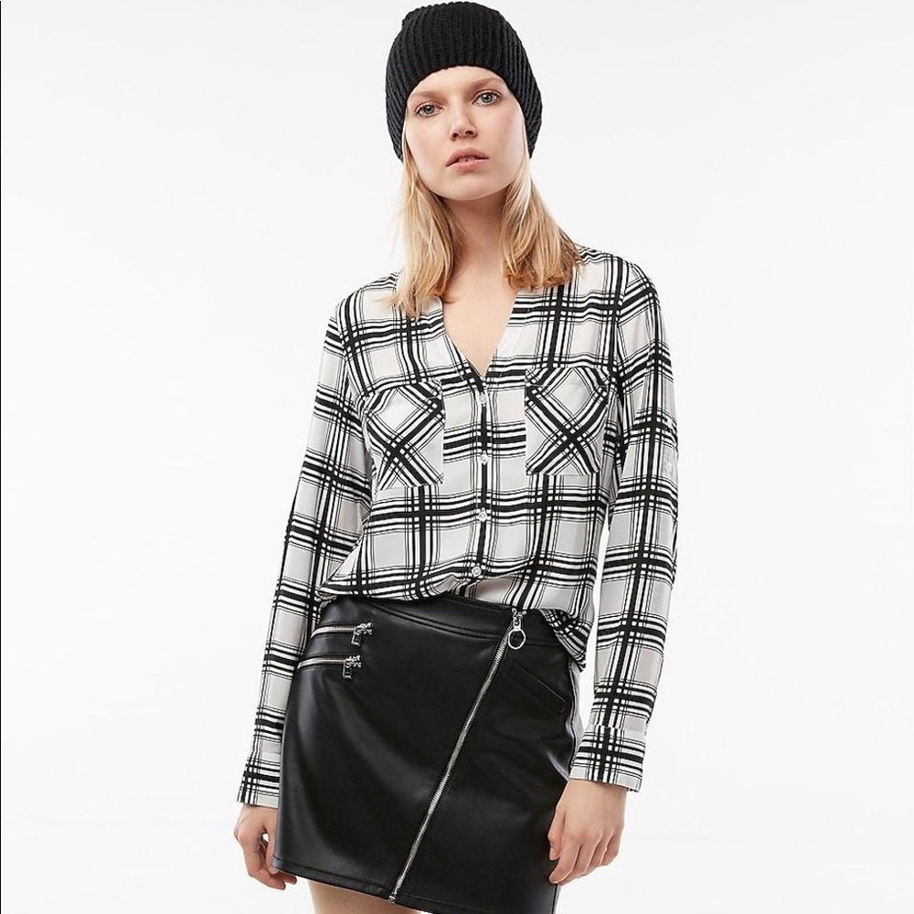 Express Petite Slim Fit Plaid Portofino Shirt